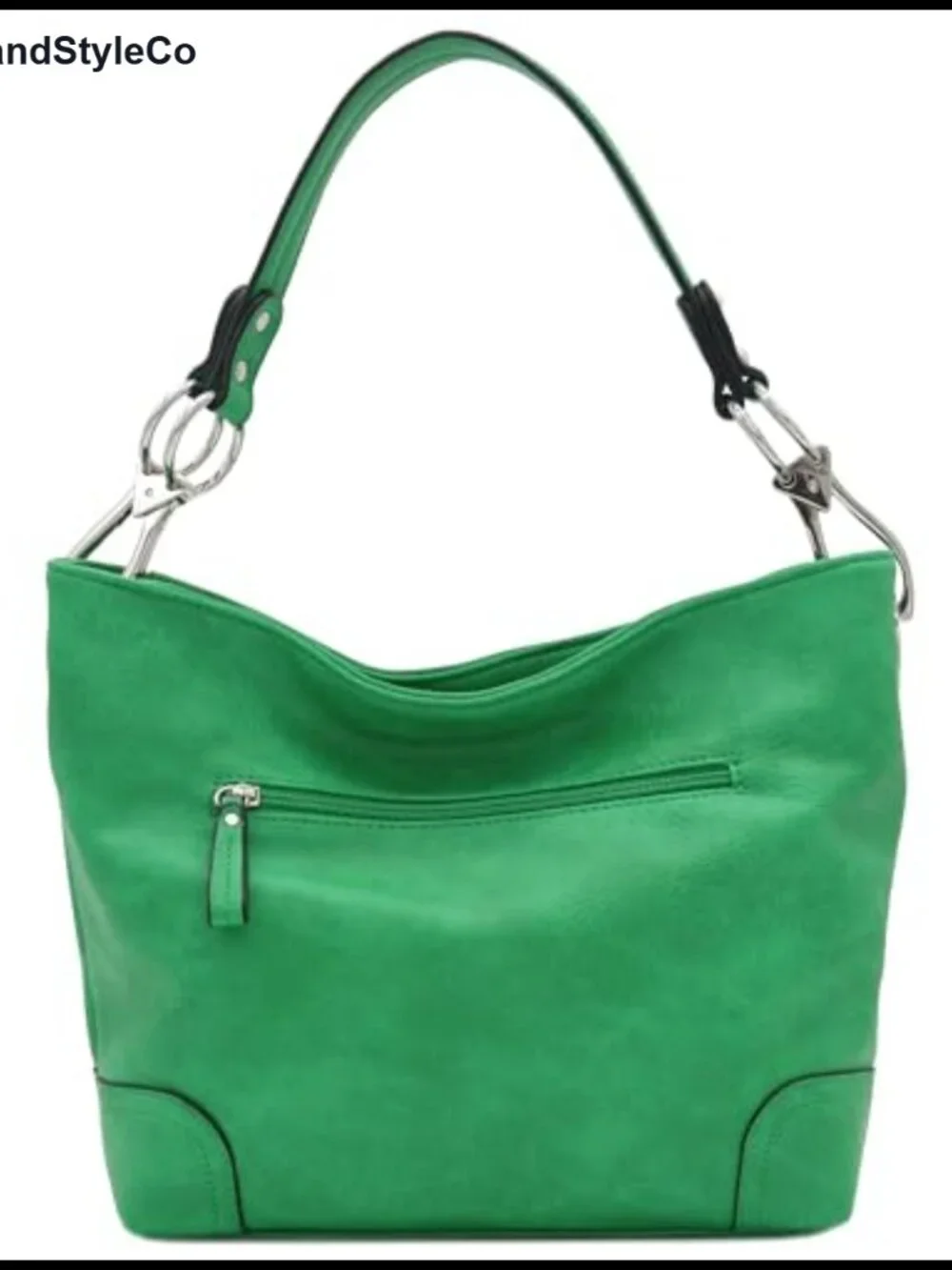 Faux Leather Hobo Shoulder Bag Silver Tone Hardware Zipper